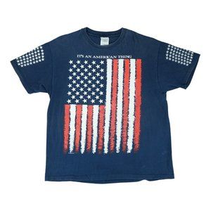 Vintage 90s Hanes Beefy USA American Flag Graphic T-Shirt Size XL 2-Sided‎